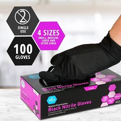 MedPride Medical Examination Nitrile Gloves,N/S Powder Free, Large,Black-100/Box