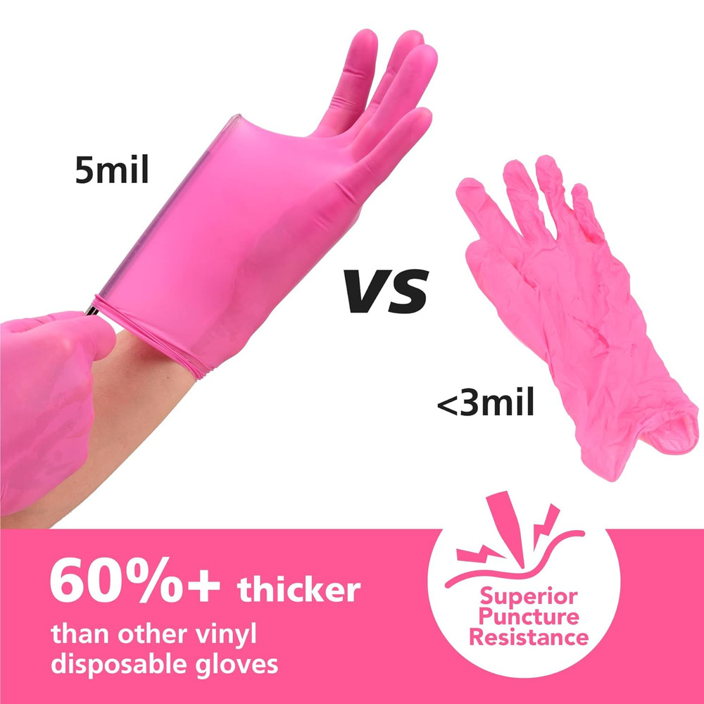 Disposable Gloves for Women, Pink Vinyl Gloves Disposable Latex Free for Cook…
