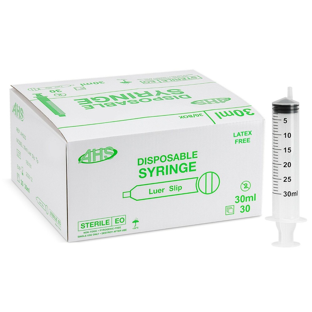 AHS 30ml (30cc) Luer Slip Eccentric Syringe, 300/Case