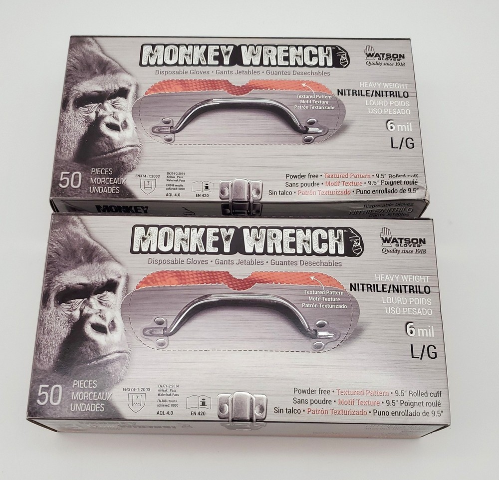 Monkey Wrench Nitrile Gloves Large Powder Free Textured 6 mill Pack of 100