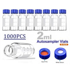 1000Pcs 2ml Autosampler Vial Glass Sample vials Lab Vial HPLC GC w/ Screw Caps