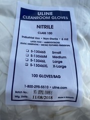 (100) U-line S-13046XL Non Sterile Cleanroom Nitrile gloves S-M-L-XL
