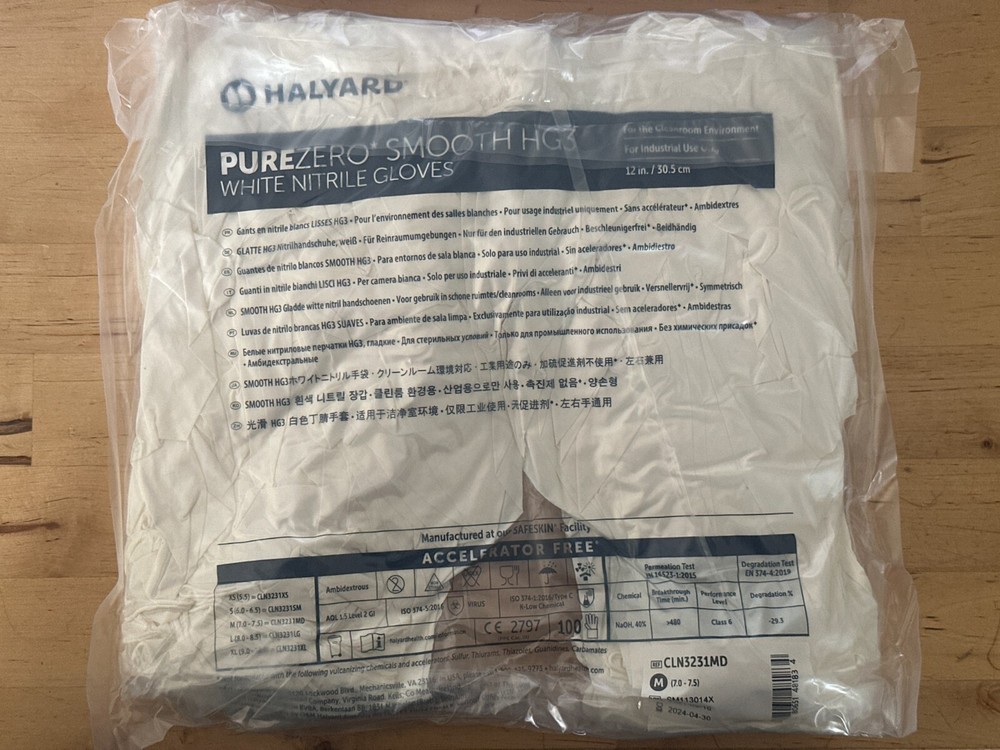 100x HALYARD PUREZERO SMOOTH HG3 WHITE NITRILE GLOVES MEDIUM CLN3231MD NEW