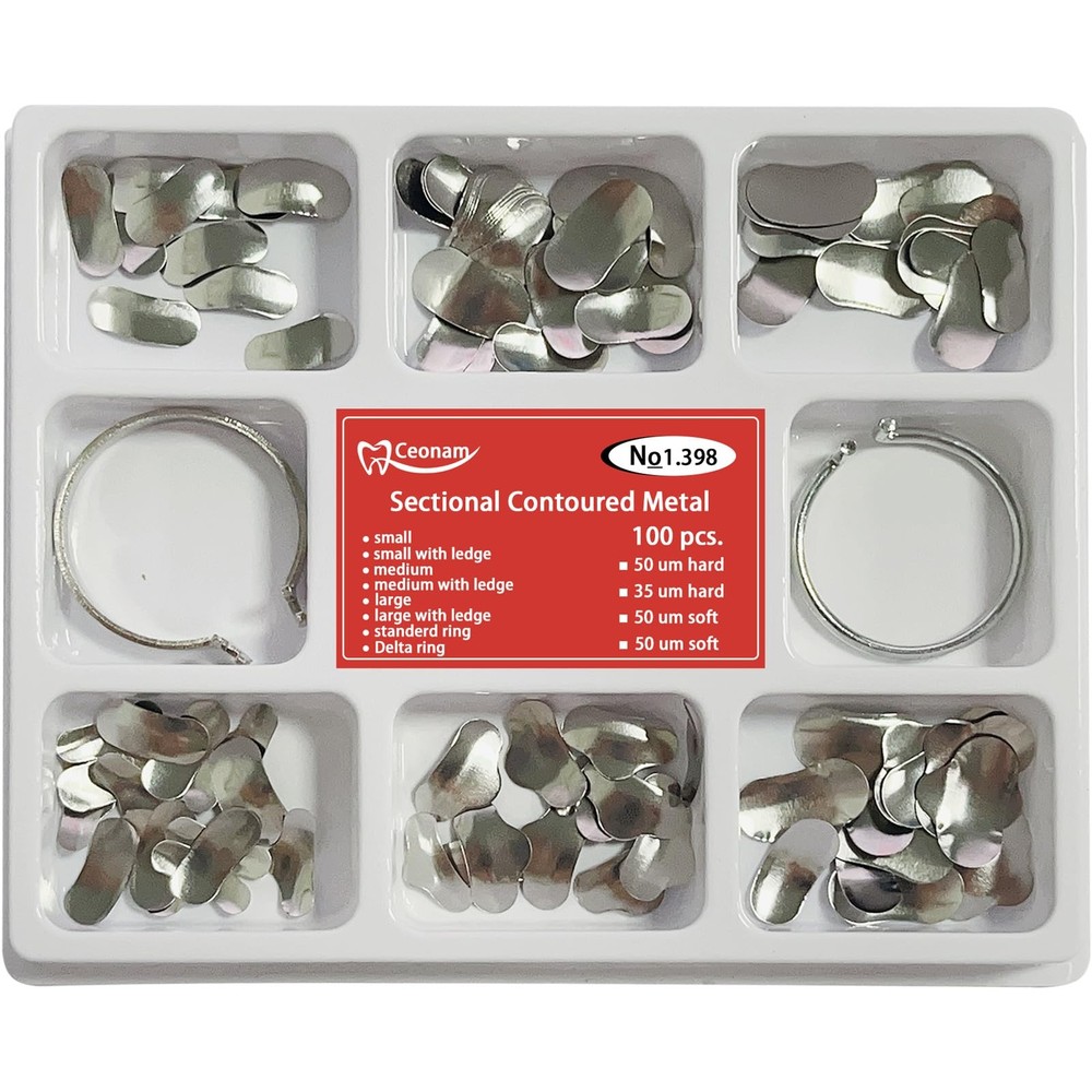 100 Pieces Stainless Steel Sectional Contoured Metal Dental Matrices Kit…