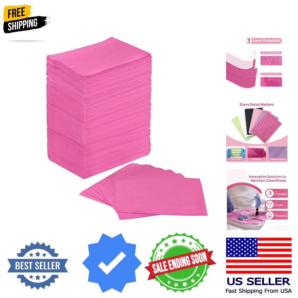 Dental Bibs, Disposable Dental Bibs Fuchsia, 125 Pack Waterproof Dental Bib f…