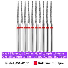 Vakker Dental Round End Taper FG Diamond Bur 850-010F Fine 10/pk
