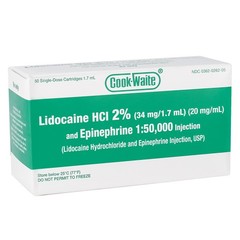 Cook-Waite Green/Red 50 cartridges w/Epinephrine 1:100000 HCl 2% Injectable
