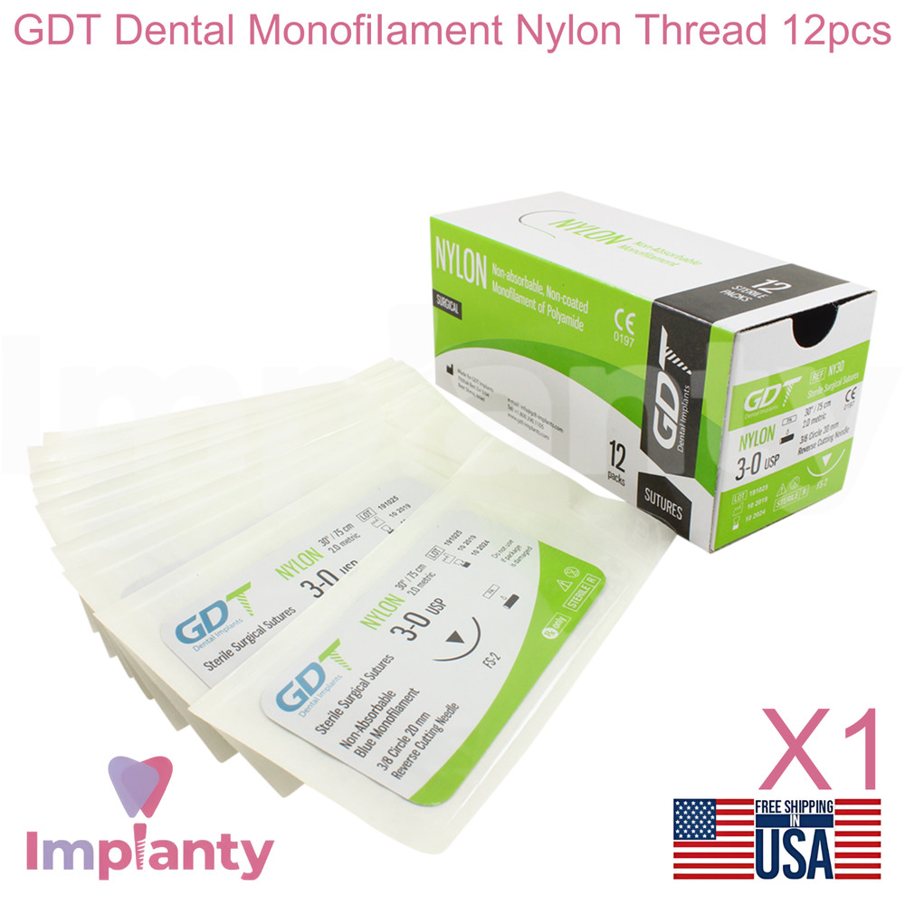 GDT Dental Mon0fiIament Nylon Thread 12pcs Blue SteriIe Individual Packs 75cm