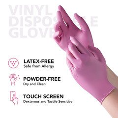 Disposable Gloves for Women, Pink Vinyl Gloves Disposable Latex Free for Cook…