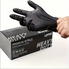 100pc Heavy Duty Black Nitrile Gloves Extra Thick Disposable Medical Food Grade