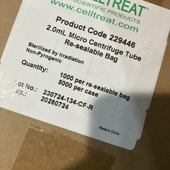 NEW CELLTREAT 229446 2.0 Micro Centrifuge Tube 1CS/5000. SHORT DATED Exp. 07/26.