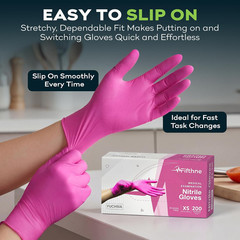 Fifthpulse Fuchsia Hot Pink Nitrile Disposable Gloves -3 Mil Medical Exam Nitril
