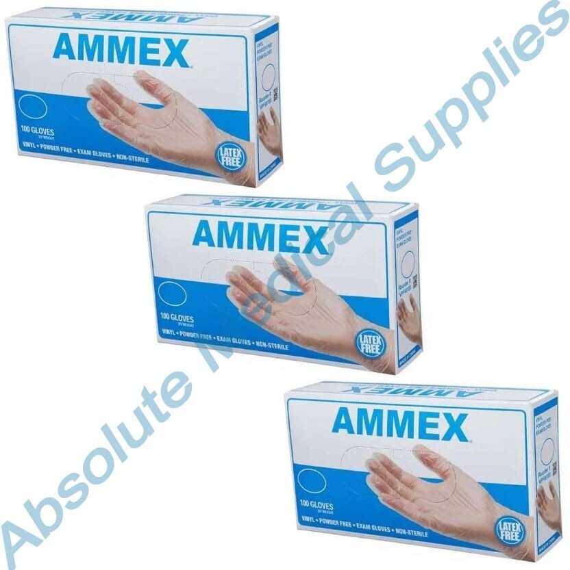 *300-Piece* Ammex Professional Vinyl Exam Medical Gloves Clear Medium VPF64100