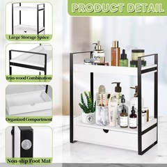 2-Tier Wooden Counter Shelf with Drawer, Vanity Organizer, Farmhouse Decor
