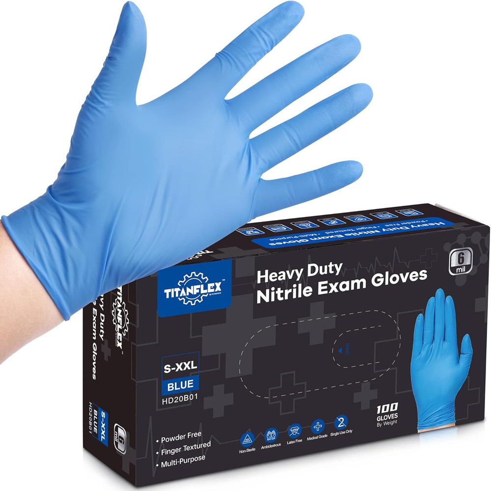 Nitrile Exam Gloves, Blue, 6-Mil, Heavy Duty Nitrile Gloves, Mechanic Disposable