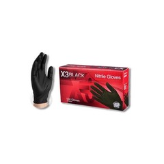 X3 Nitrile Disposable Gloves Large Black Powder Free 100 pk BX346100