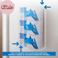 Triple Acrylic Gloves Dispenser, Tissue Box Shelf, Glove Holder Wall Mount, for