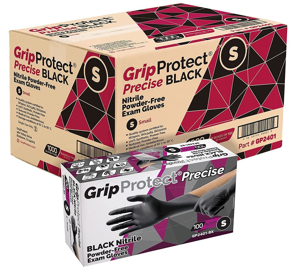 GripProtect® Precise Black Nitrile Exam Gloves, Fentanyl Resistant, Chemo-Rated