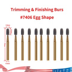10 Pcs Dental Tungsten Carbide Burs Trimming & Finishing Bur 7406 19mm Egg shape