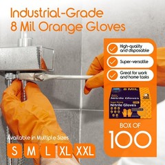 Heavy Duty Orange Nitrile Gloves | 8 Mil Diamond Textured Grip | Industrial Mech