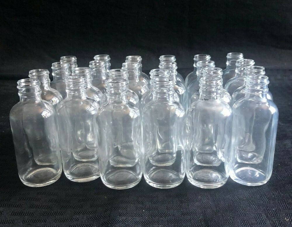 Lot of 24 Unbranded 2oz. Clear Boston Round Glass Bottle (No Cap), GLA-00809