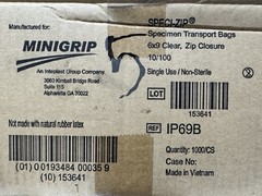 BIOHAZARD BAGS – 100/Bag – 6×9 ECONO-ZIP SPECIMEN TRANSPORT – CLEAR By MINIGRIP.