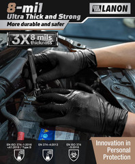 Heavy Duty Black Nitrile Gloves, Safe, Latex Free, Powder Free, Mechanic, Fully