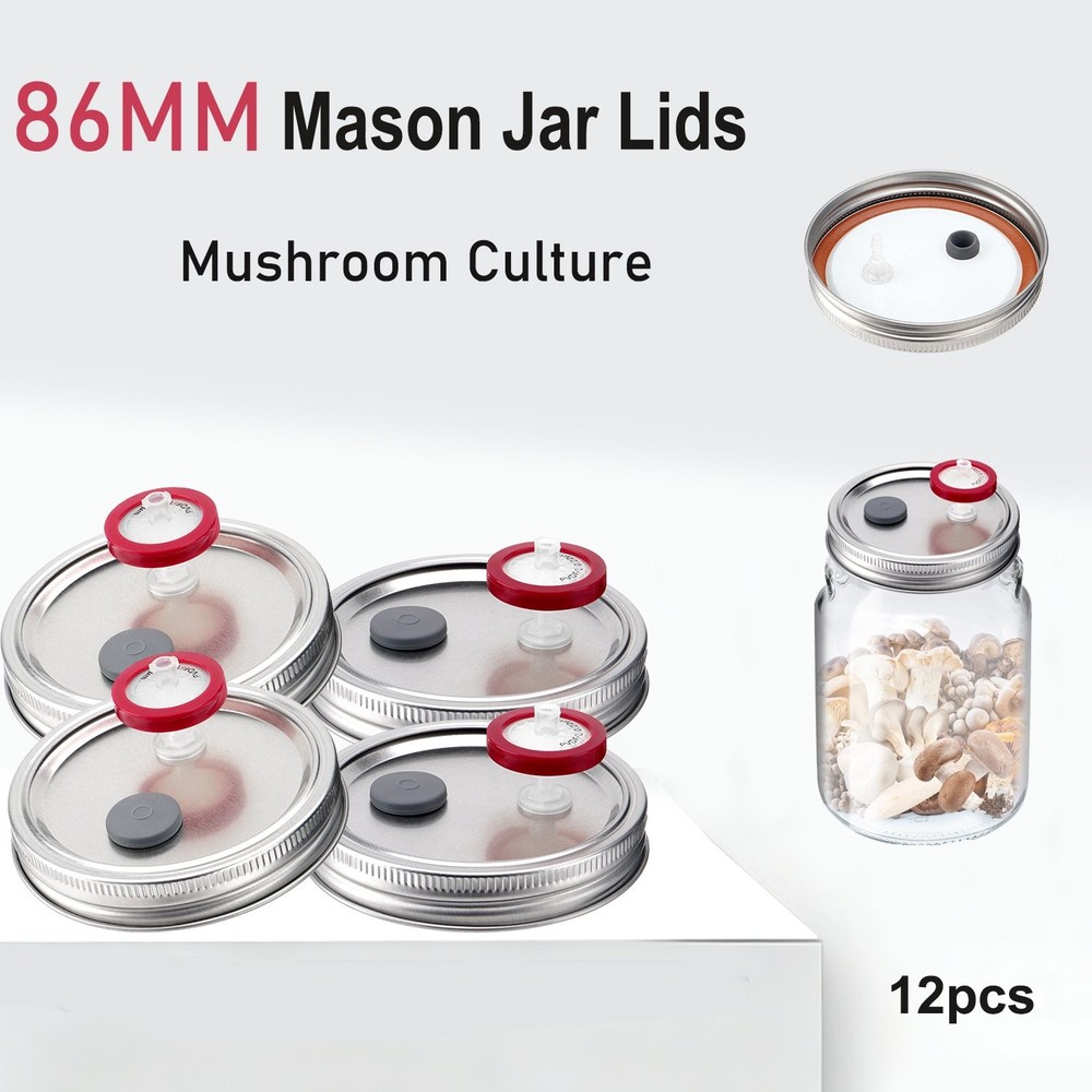 12x Wide Mouth Mushroom Liquid Culture Lid,Split-Type Mason Jar Lid with 0.22Um