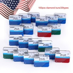100Pcs 20Type AZDENT Dental Diamond Burs Friction Grip High Speed Handpiece US