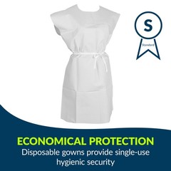 Disposable Medical Gowns 30X42 Open Back Waist Tie Short Sleeve Pack Of 50