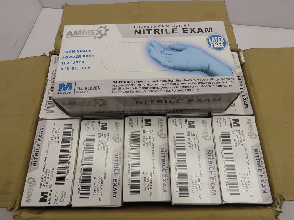 Ammex APFN46100 Exam Blue Nitrile Gloves Sz Medium (Case of 1000)10 boxes of 100