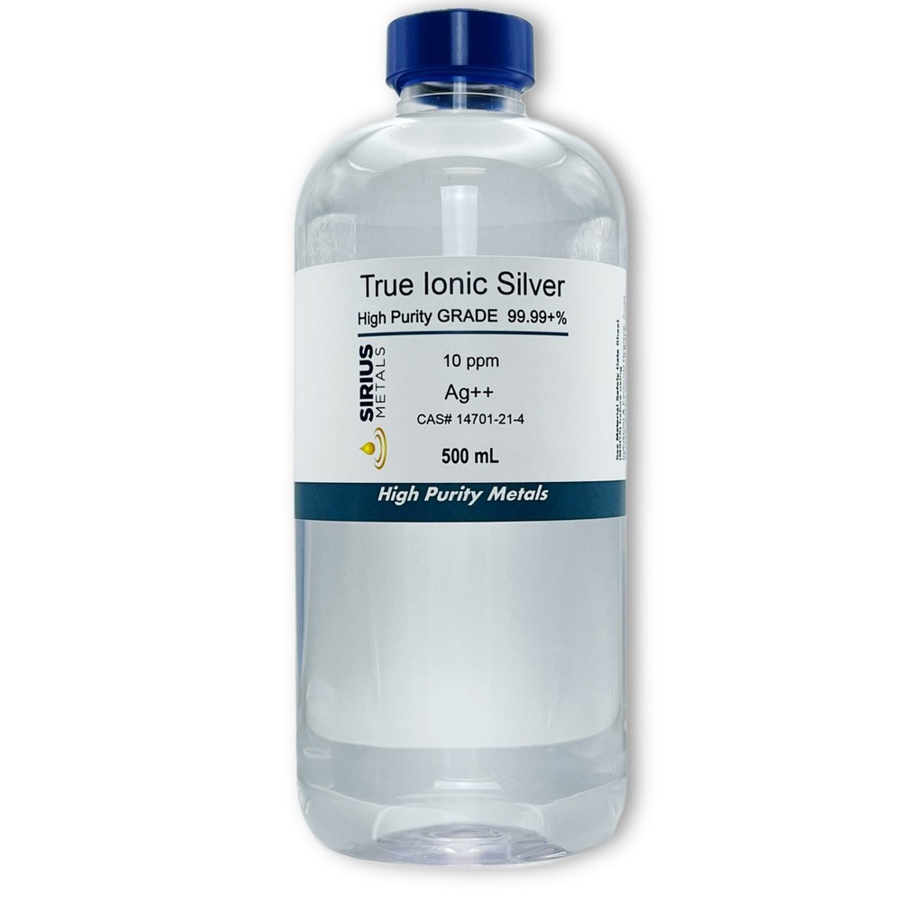 True Free Silver Ions (Ag++): 10 ppm, 99.99+% Purity – 500 mL in Plastic