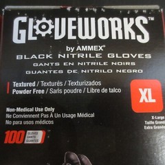 Gloveworks GPNB48100 Non-Sterile Gloves, XL, Nitrile, Powder-Free, Black