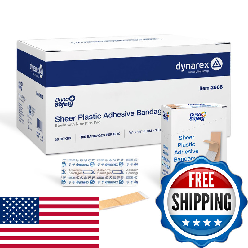 Dynarex Sheer Plastic Adhesive Bandages Water-Resistant And Sterile Non-Stick