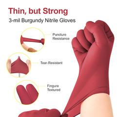 Swiftgrip Disposable Nitrile Exam Gloves, X-Small, Box of 50, Burgundy, Latex-Fr