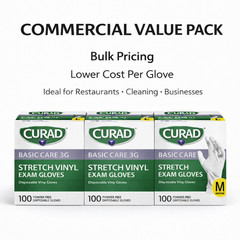 CURAD Basic Care 3G Stretch Vinyl Exam Gloves, Size M Soft Flexible Easy Fit