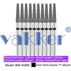 Vakker 10pc Dental Long Round End Taper FG Diamond Bur 856L-018SC Super Coarse