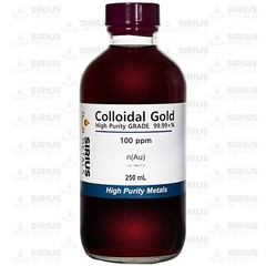 True Colloidal Gold Nanoparticles (AuNPs): 100ppm – 250mL in Glass