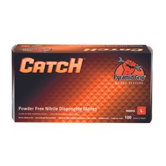 CATCH Nitrile Disposable Gloves w/ Pyramid Grip Texture Orange 9 Mil Box of 100