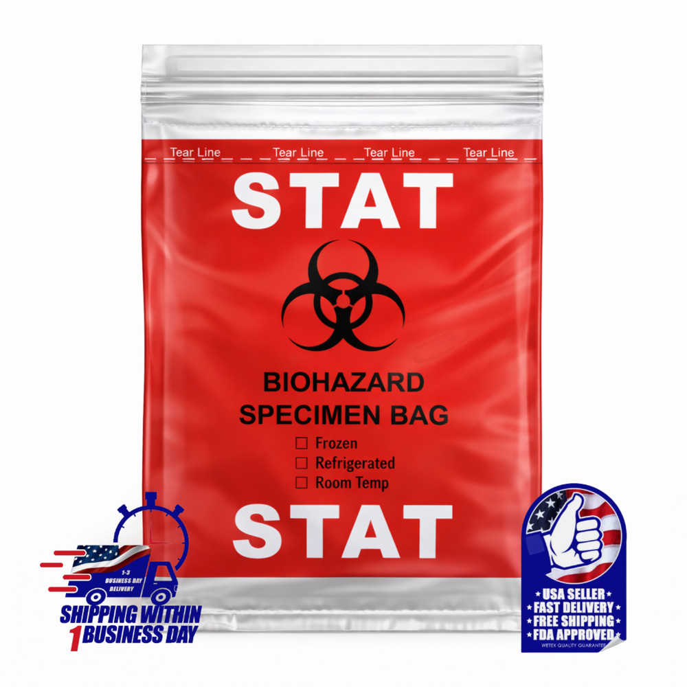 1000PCS 6x9IN STAT SPECIMEN TRANSPORT BIOHAZARD BAG, RED, ECONO-ZIP