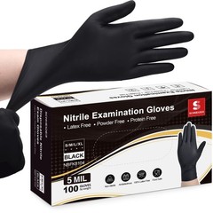 Schneider Nitrile Exam Gloves, Black, Medium, Box of 100, 5 Mil Thick Dispos…