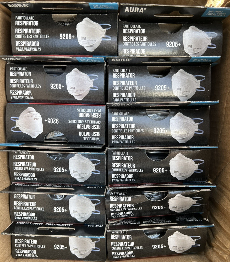 3M Aura Respirator 9205+ N95 Masks 3Pack Flat Fold Fiber glas Exp 2030 Lot of 12