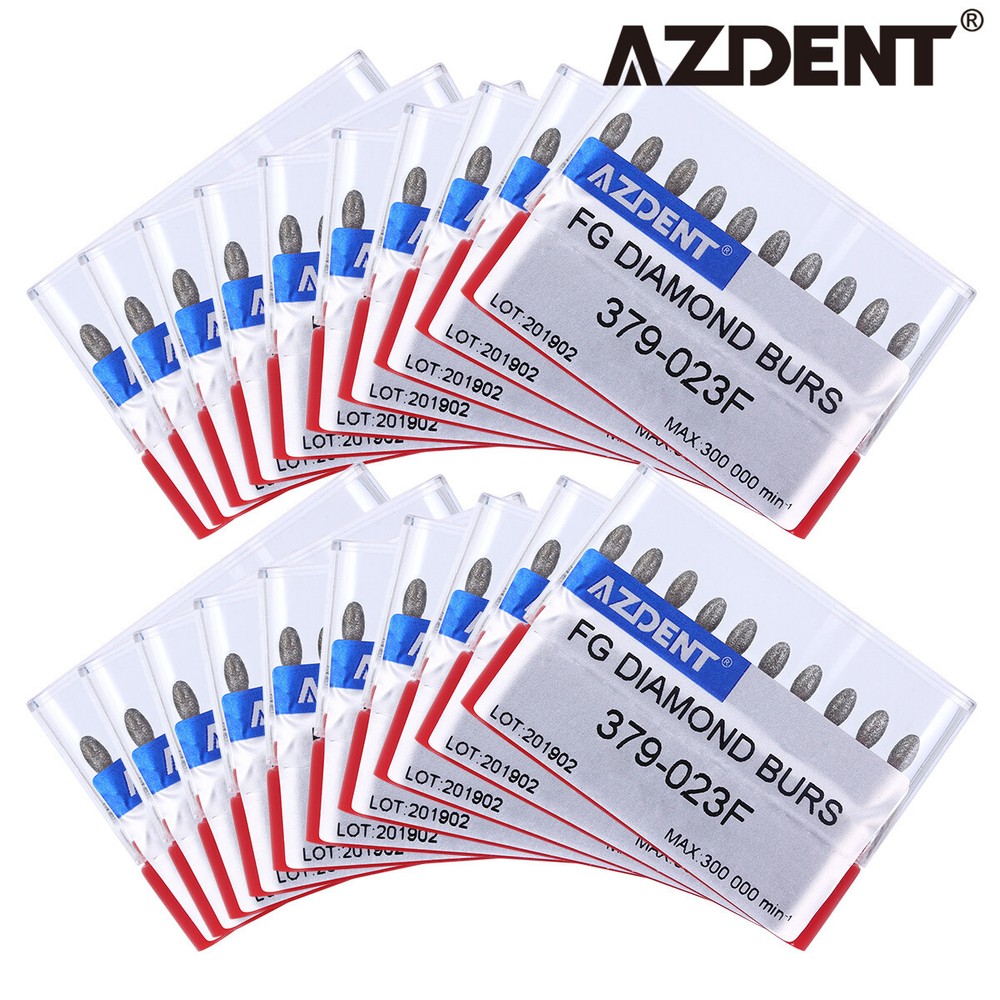 10Pcs/Box AZDENT Dental Diamond Burs FOOTBALL FINE RED Friction Grip 379-023F