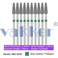 10Burs/pk Dental Diamond Burs FG Round End Taper Pear Coarse / Super Coarse Grit