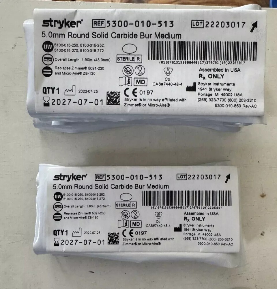 Stryker 5.00mm Round Solid Carbide Bur Medium