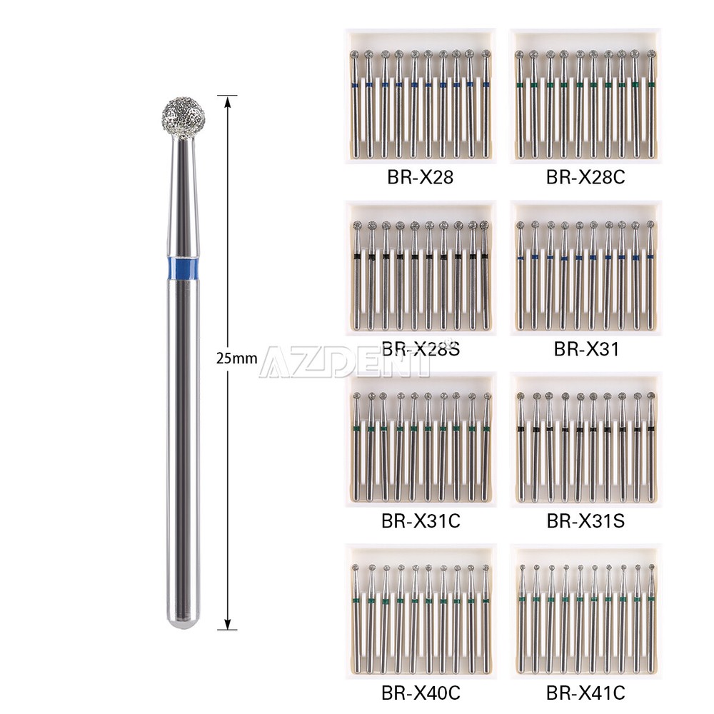 AZDENT Dental Diamond Round Burs For High Speed Handpiece Friction Grip 1.6mm