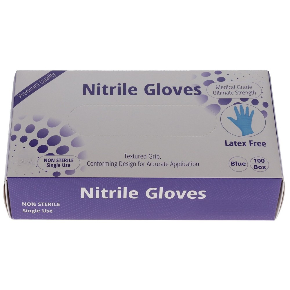 House Brand Dentistry Nitrile Exam Gloves Powder Free Textured Blue 100/Bx