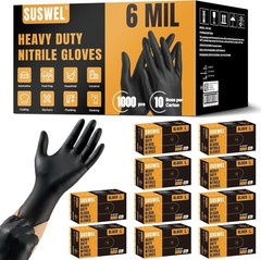 Disposable Nitrile Gloves Heavy Duty 6 Mil Thick Latex Free Black Mechanic