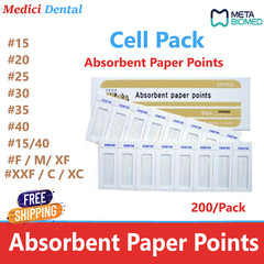 Dental Absorbent Paper Points CELL PACK Point, All Sizes, Meta Biomed, 200/Pack