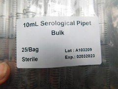 10mL Serological Pipet Sealed Bag of 25 Sterile but Exp. 02032023